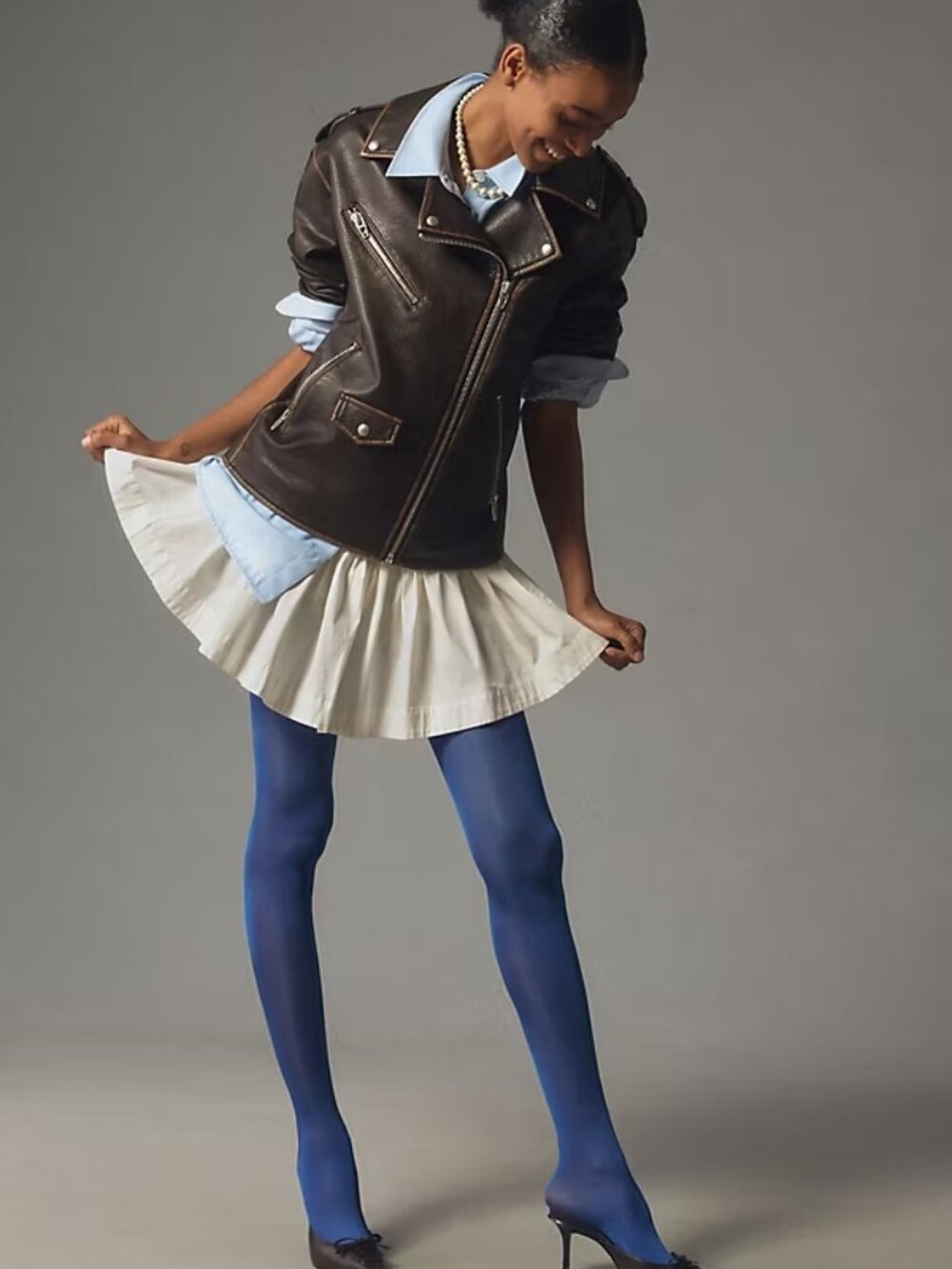 Anthropologie Lechery® Lustrous Silken Shiny 40 Denier Tights new blue L/XL